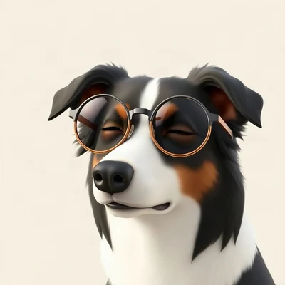 dog pfp — border collie, soft 3d render style, wearing round glasses