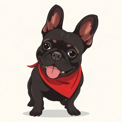 dog pfp — black french bulldog, flat vector illustration style, wearing a red bandana