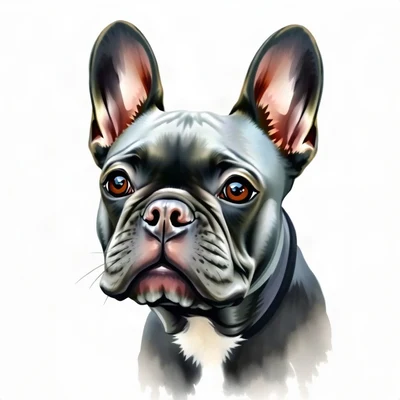 dog pfp — black french bulldog, loose watercolor style