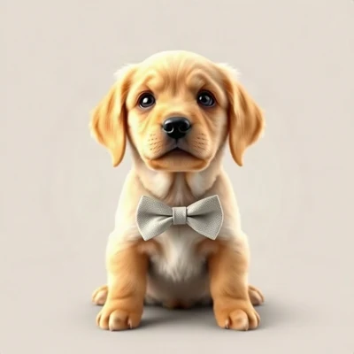 dog pfp — golden retriever puppy, soft 3d render style, with a bow tie