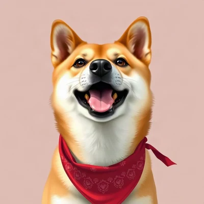 dog pfp — shiba with confident look, digital painting style, wearing a red bandana