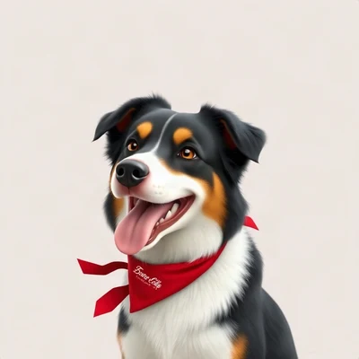 dog pfp — border collie, soft 3d render style, wearing a red bandana