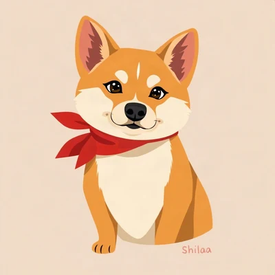 dog pfp — shiba with confident look, flat vector illustration style, wearing a red bandana