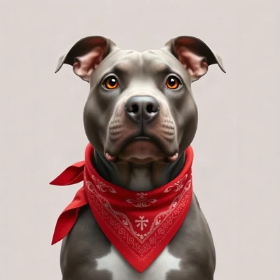 dog pfp — grey pitbull with sweet eyes, soft 3d render style, wearing a red bandana