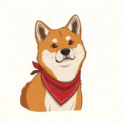 dog pfp — shiba with confident look, flat vector illustration style, wearing a red bandana