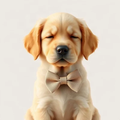 dog pfp — golden retriever puppy, soft 3d render style, with a bow tie