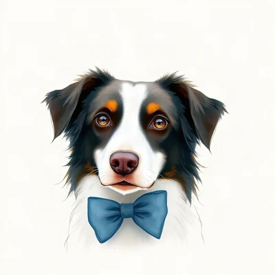 dog pfp — border collie, loose watercolor style, with a bow tie