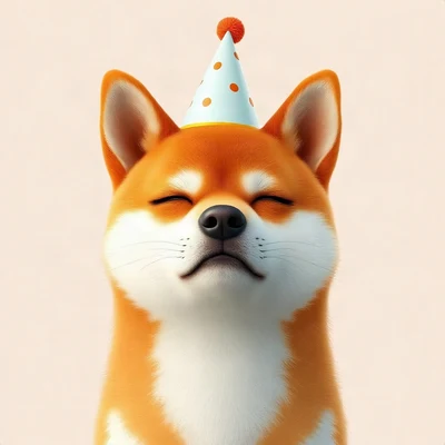 dog pfp — shiba with confident look, soft 3d render style, wearing a tiny party hat