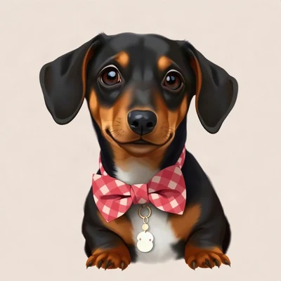 dog pfp — dachshund puppy, digital painting style, with a bow tie