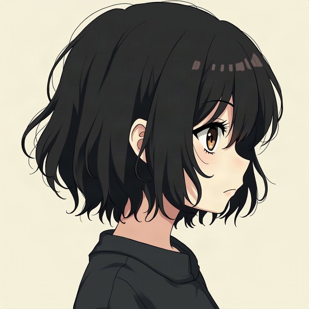 emo pfp — choppy dark layered hair, distant moody stare, band-poster style wall