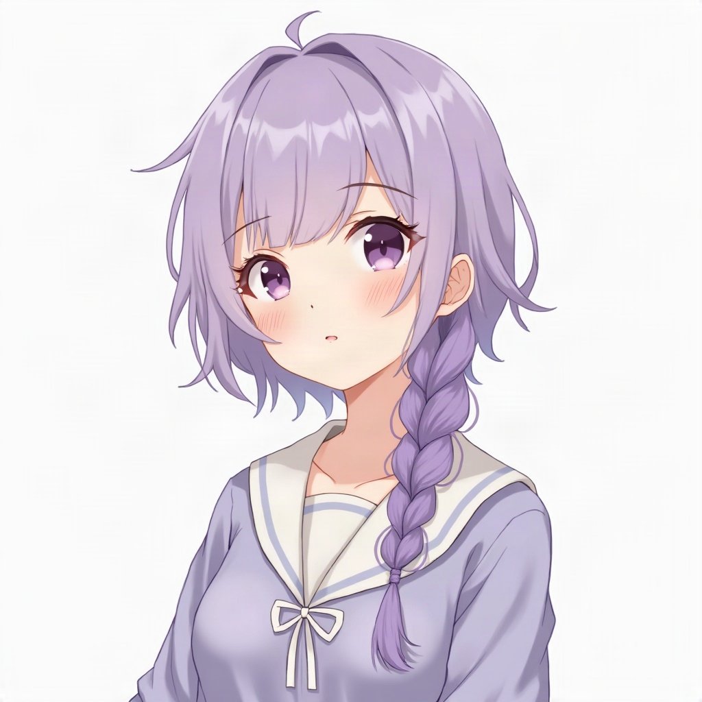 femboy pfp — lavender hair with braid, sailor-collar top, soft curious look