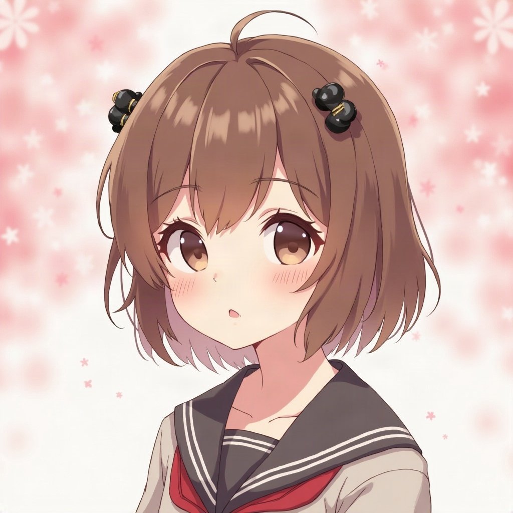 femboy pfp — brown hair with hairpins, sailor-collar top, soft curious look