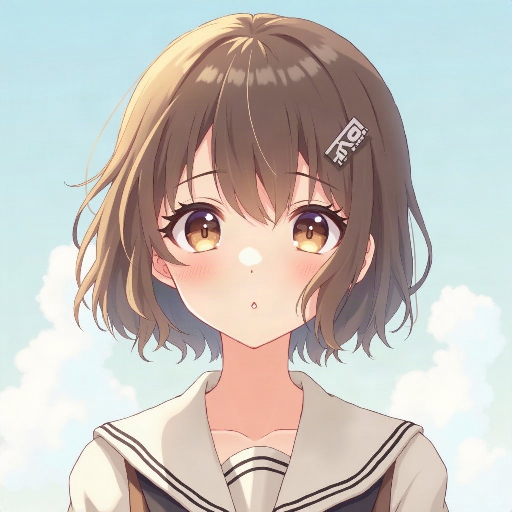 femboy pfp — brown hair with hairpins, sailor-collar top, soft curious look
