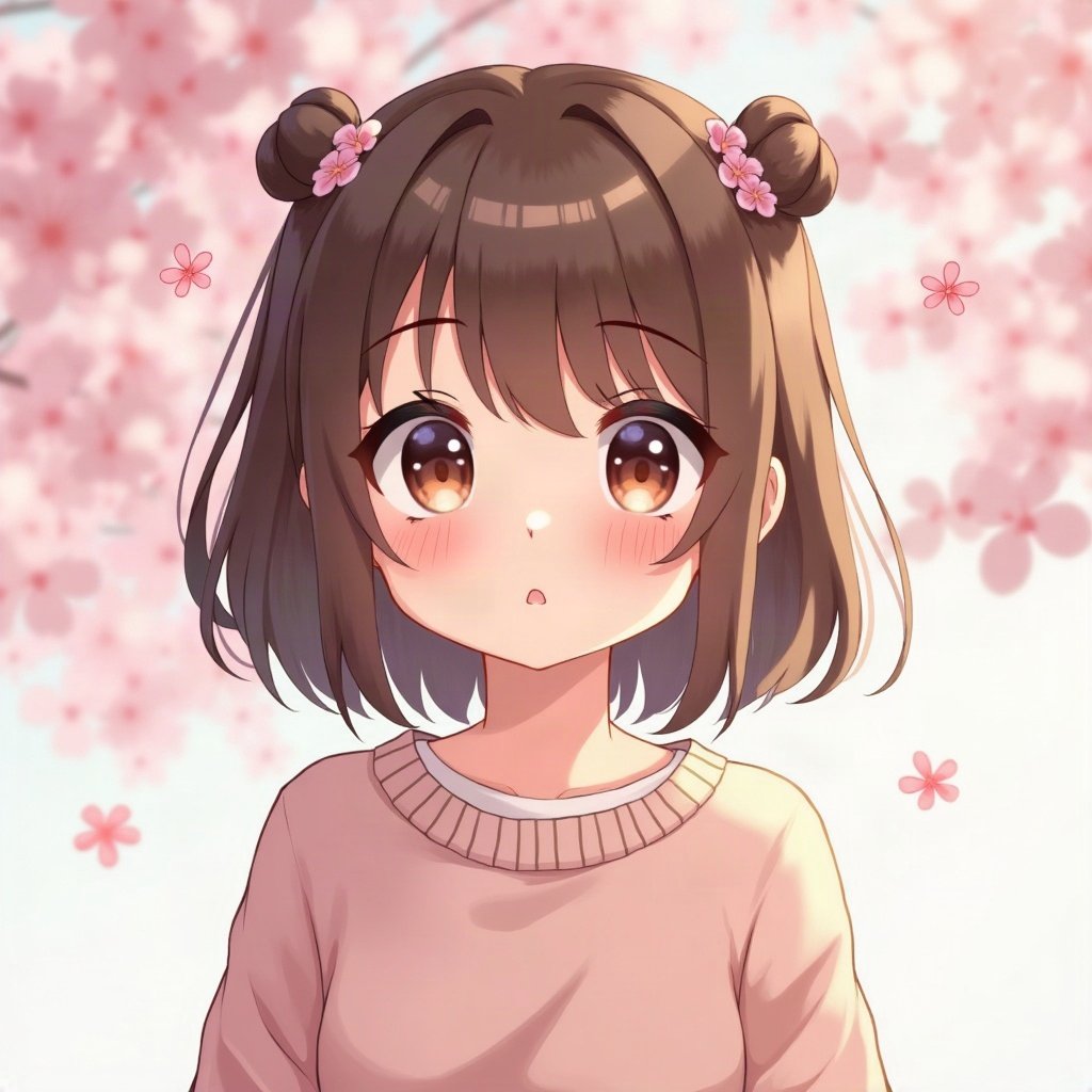 femboy pfp — brown hair with hairpins, oversized pastel sweater, soft curious look