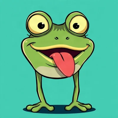 funny pfp — frog, tongue-out derpy expression, solid teal background