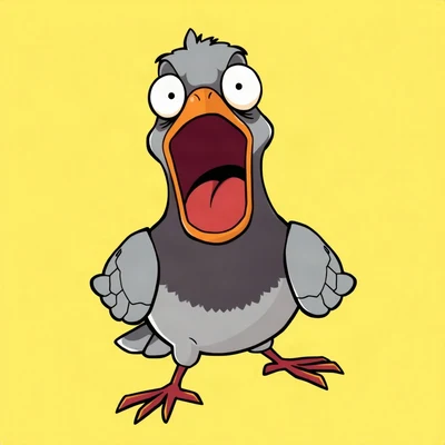 funny pfp — pigeon, shocked open mouth gasp, solid yellow background