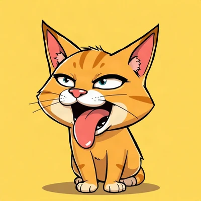 funny pfp — cat, tongue-out derpy expression, solid yellow background