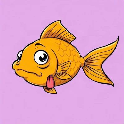 funny pfp — goldfish, tongue-out derpy expression, solid lilac background