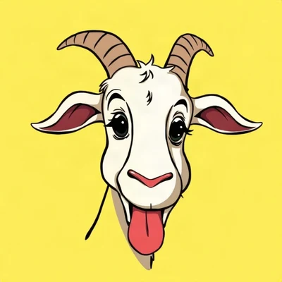 funny pfp — goat, tongue-out derpy expression, solid yellow background