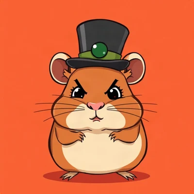 funny pfp — hamster, wearing a tiny top hat with a serious face, solid coral background