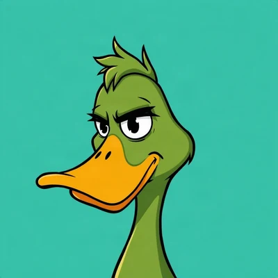 funny pfp — duck, smug half-lidded grin, solid teal background