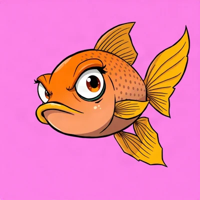 funny pfp — goldfish, dramatic wide-eyed side-eye, solid lilac background