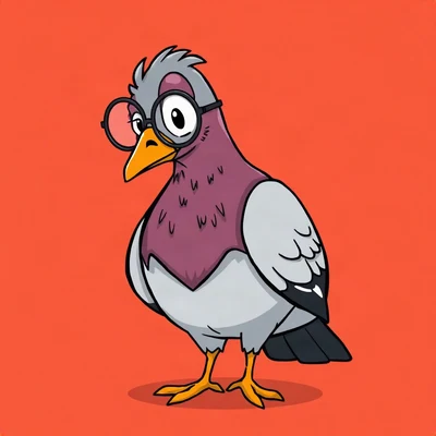 funny pfp — pigeon, wearing a monocle looking judgmental, solid coral background