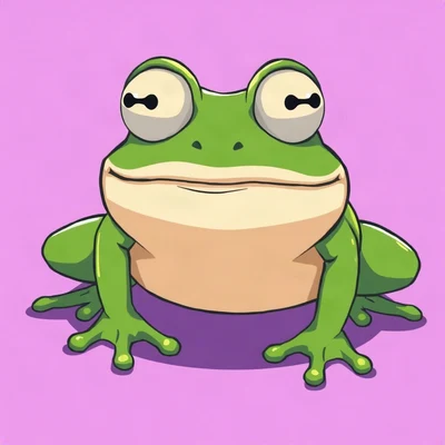 funny pfp — frog, completely unimpressed flat stare, solid lilac background