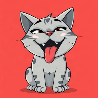funny pfp — cat, tongue-out derpy expression, solid coral background