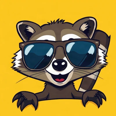 funny pfp — raccoon, oversized sunglasses slipping off, solid yellow background