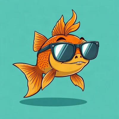 funny pfp — goldfish, oversized sunglasses slipping off, solid teal background