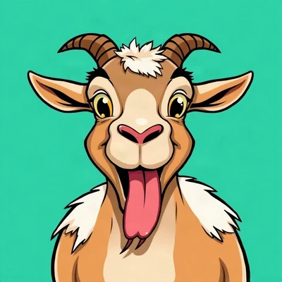 funny pfp — goat, tongue-out derpy expression, solid teal background