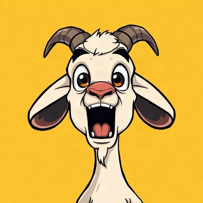funny pfp — goat, shocked open mouth gasp, solid yellow background