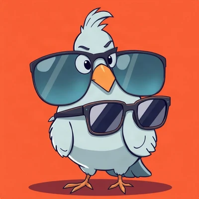 funny pfp — pigeon, oversized sunglasses slipping off, solid coral background