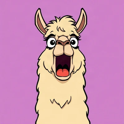 funny pfp — llama, shocked open mouth gasp, solid lilac background