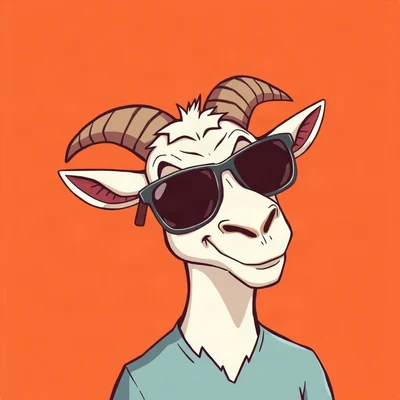 funny pfp — goat, oversized sunglasses slipping off, solid coral background