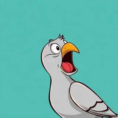 funny pfp — pigeon, shocked open mouth gasp, solid teal background