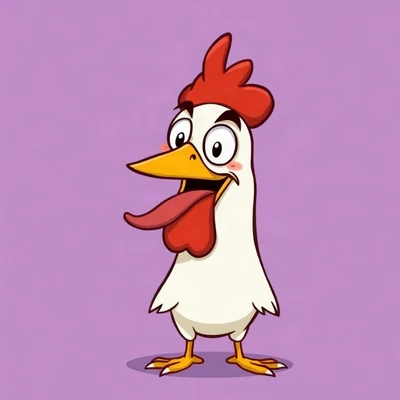 funny pfp — chicken, tongue-out derpy expression, solid lilac background
