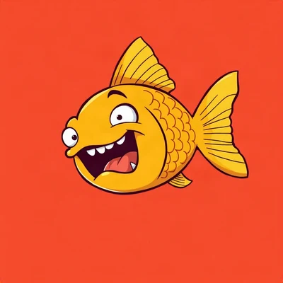 funny pfp — goldfish, screaming with joy cartoon style, solid coral background