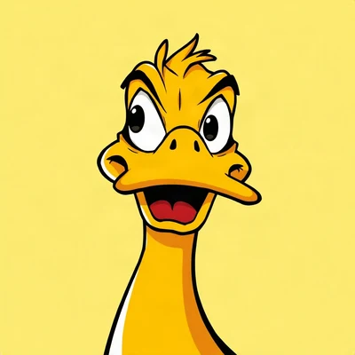 funny pfp — duck, dramatic wide-eyed side-eye, solid yellow background