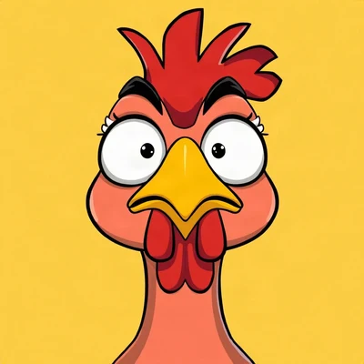 funny pfp — chicken, completely unimpressed flat stare, solid yellow background