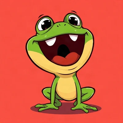 funny pfp — frog, screaming with joy cartoon style, solid coral background
