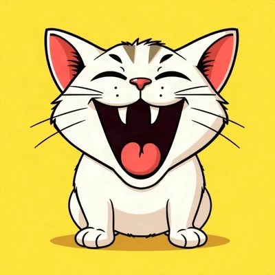 funny pfp — cat, screaming with joy cartoon style, solid yellow background