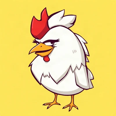 funny pfp — chicken, smug half-lidded grin, solid yellow background