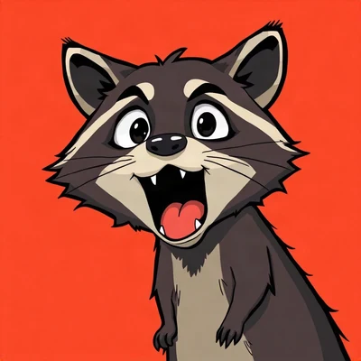 funny pfp — raccoon, shocked open mouth gasp, solid coral background