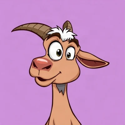 funny pfp — goat, dramatic wide-eyed side-eye, solid lilac background