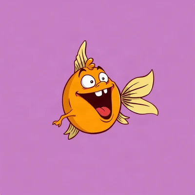 funny pfp — goldfish, screaming with joy cartoon style, solid lilac background