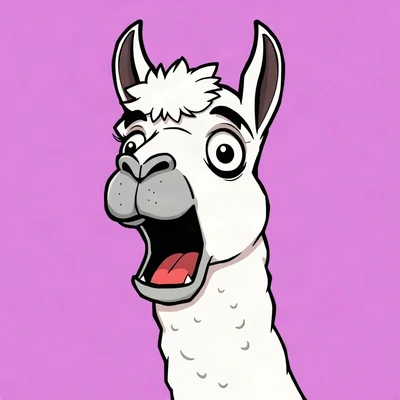 goofy pfp — llama, shocked open mouth gasp, solid lilac background