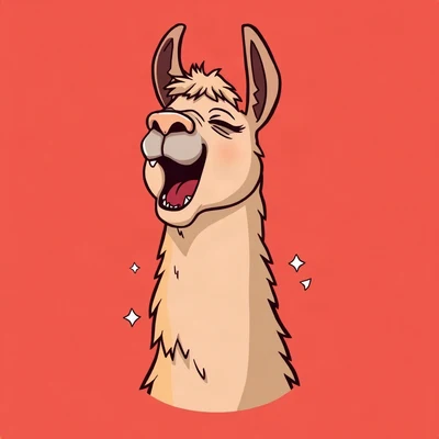 goofy pfp — llama, screaming with joy cartoon style, solid coral background