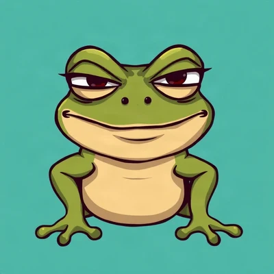 goofy pfp — frog, smug half-lidded grin, solid teal background